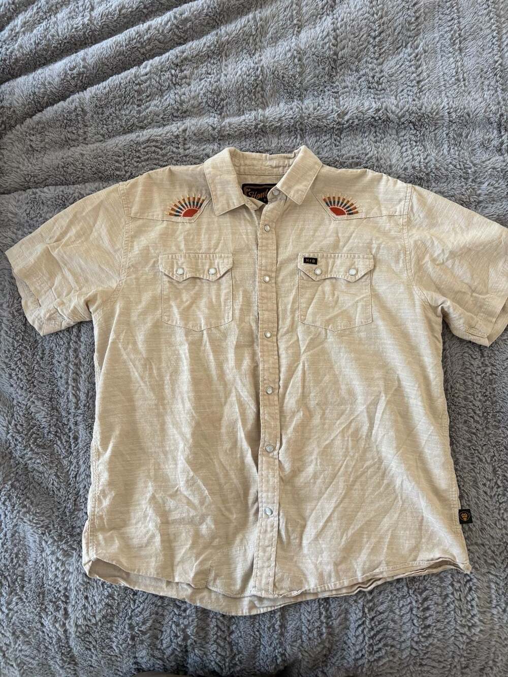 Howler Brothers Crosscut Shirt Large Rising Suns Pearl Snap Western Short Sleeve